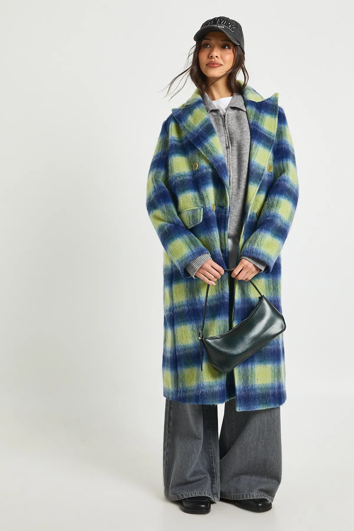 Check Double Breast Wool Look Coat | boohoo (US & Canada)