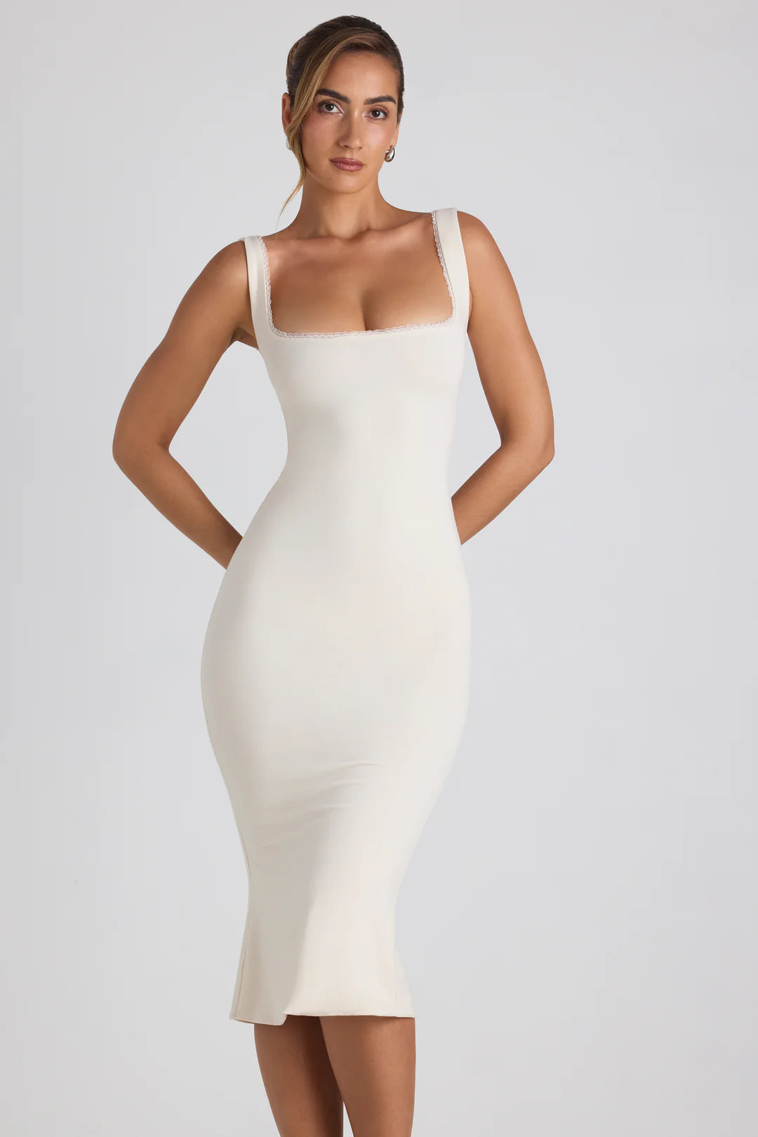 Modal Lace-Trim Midaxi Dress in Ivory | Oh Polly