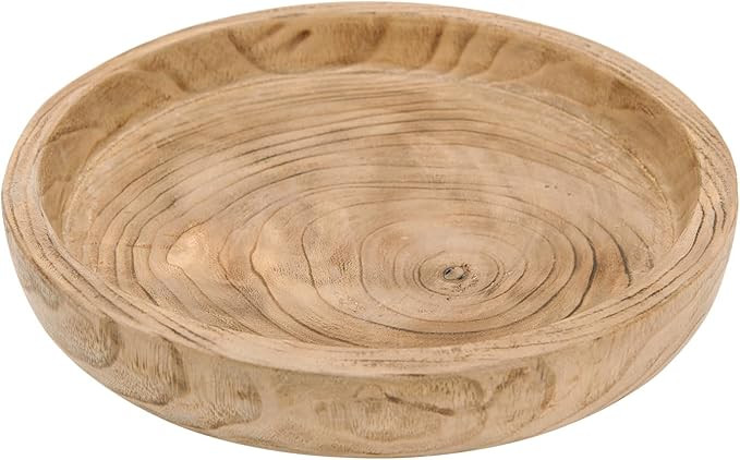NIKKY HOME 12" Hand Carved Dough Bowls, Paulownia Wood Round Serving Bowl Decorative Wooden Tray,... | Amazon (US)