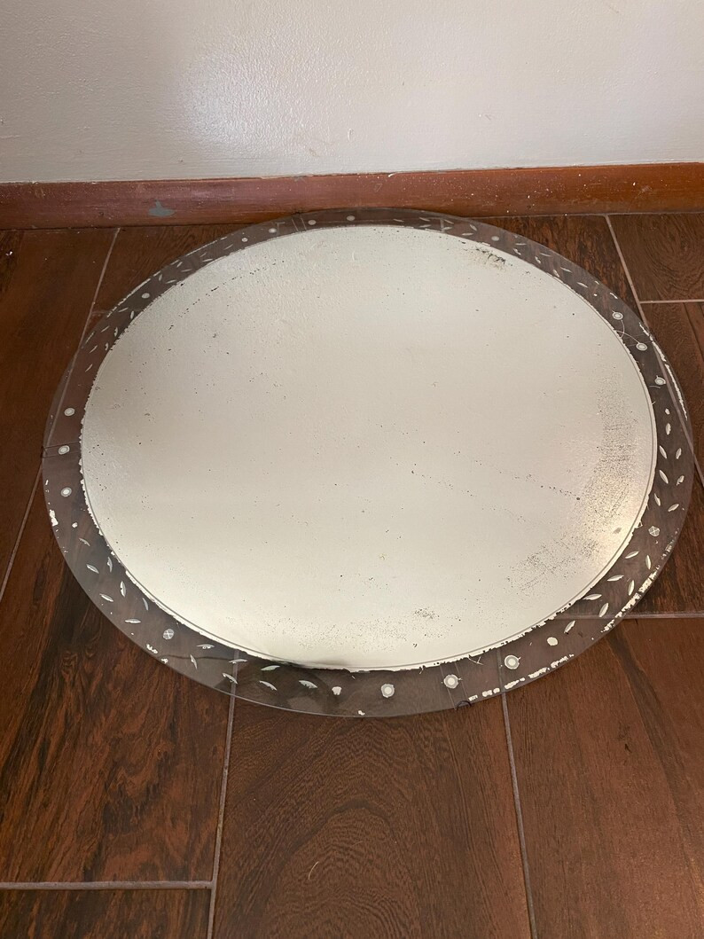 Vintage Art Deco Etched Round Wall Mirror Frameless Shabby 22 - Etsy | Etsy (US)