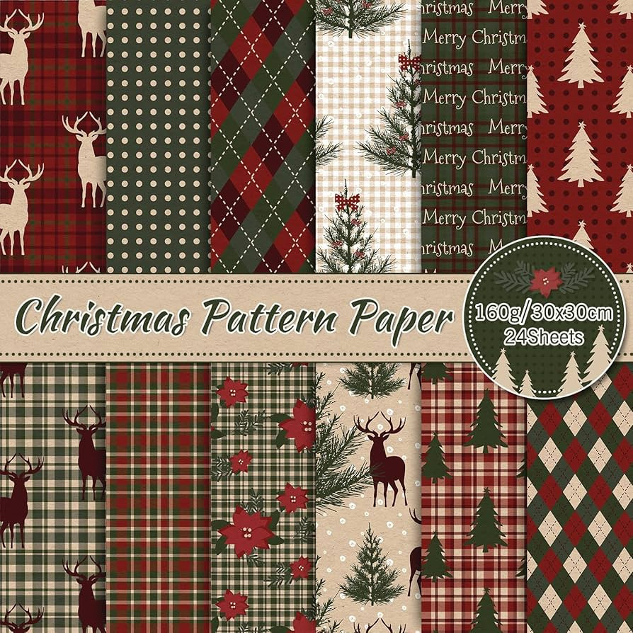 Whaline 24 Pack Christmas Pattern Paper 30x30cm Woodland Merry Christmas Scrapbook Paper Double-S... | Amazon (US)