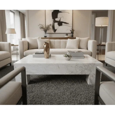 Genuine Marble Rectangular Four Legs Coffee Table - Carrara Marble | Wayfair North America