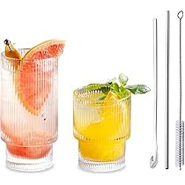 Origami Style Glass Cups Set of 2, Ripple Vintage Glassware Transparent Cocktail Glasses Set, Ice Co | Amazon (US)