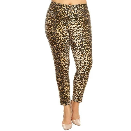 White Mark Women s Plus Size Leopard Print Denim Jeans | Walmart (US)