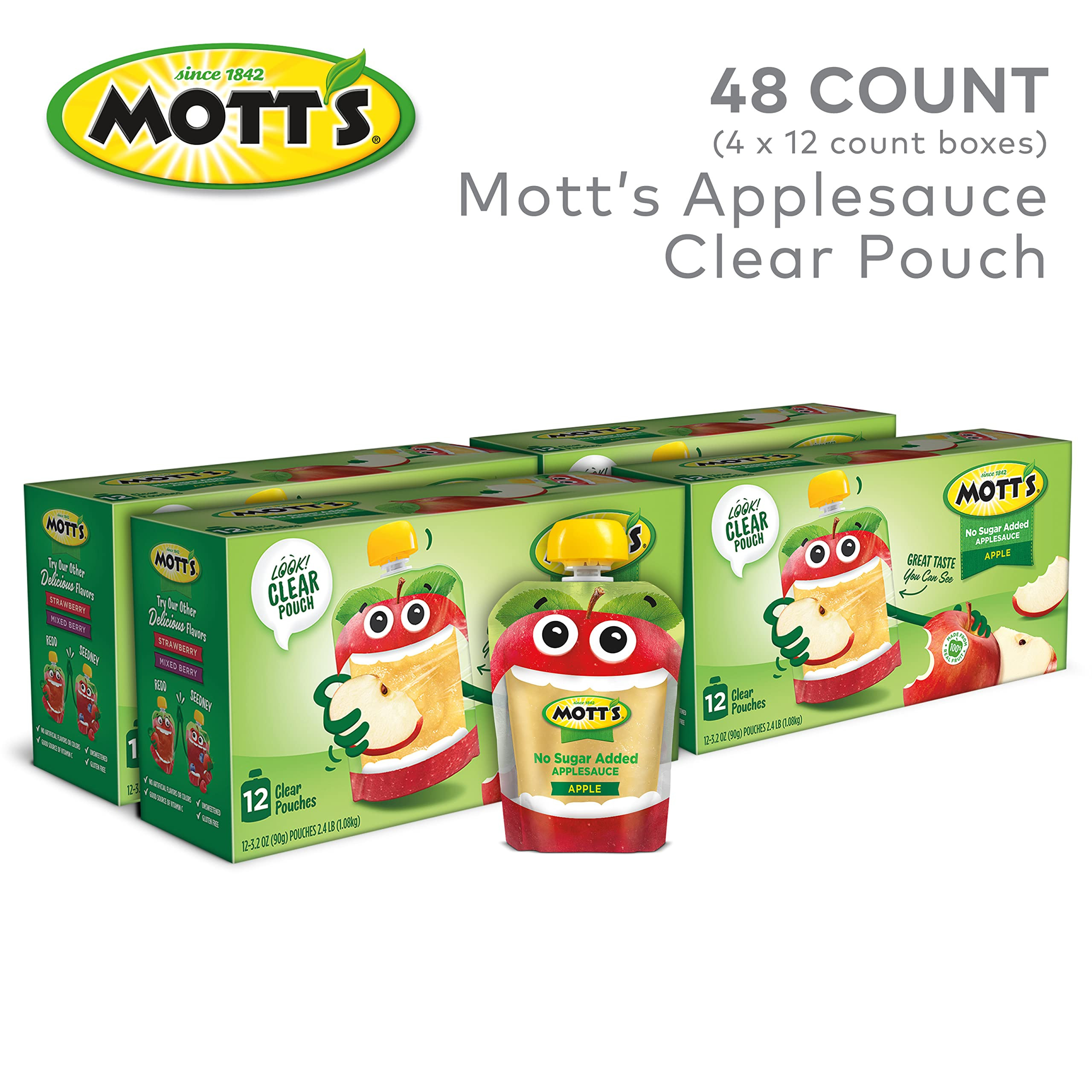 Mott's No Sugar Added Applesauce, 3.2 Oz Clear Pouches, 48 Count (4 Packs Of 12), Good Source Of ... | Amazon (US)