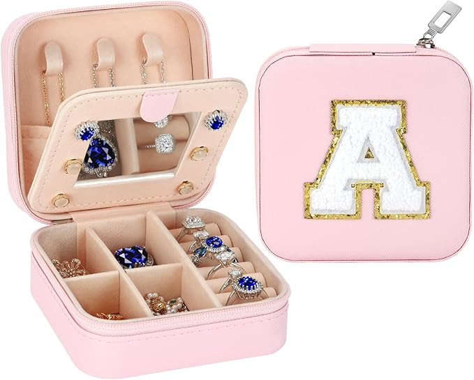 Small Travel Jewelry Box Organizer with Mirror, Women Teen Girl Gifts Trendy Stuff, Double Layer ... | Amazon (US)