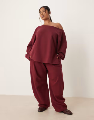 ASOS DESIGN Curve interlock barrel leg sweatpants in burgundy | ASOS | ASOS (Global)