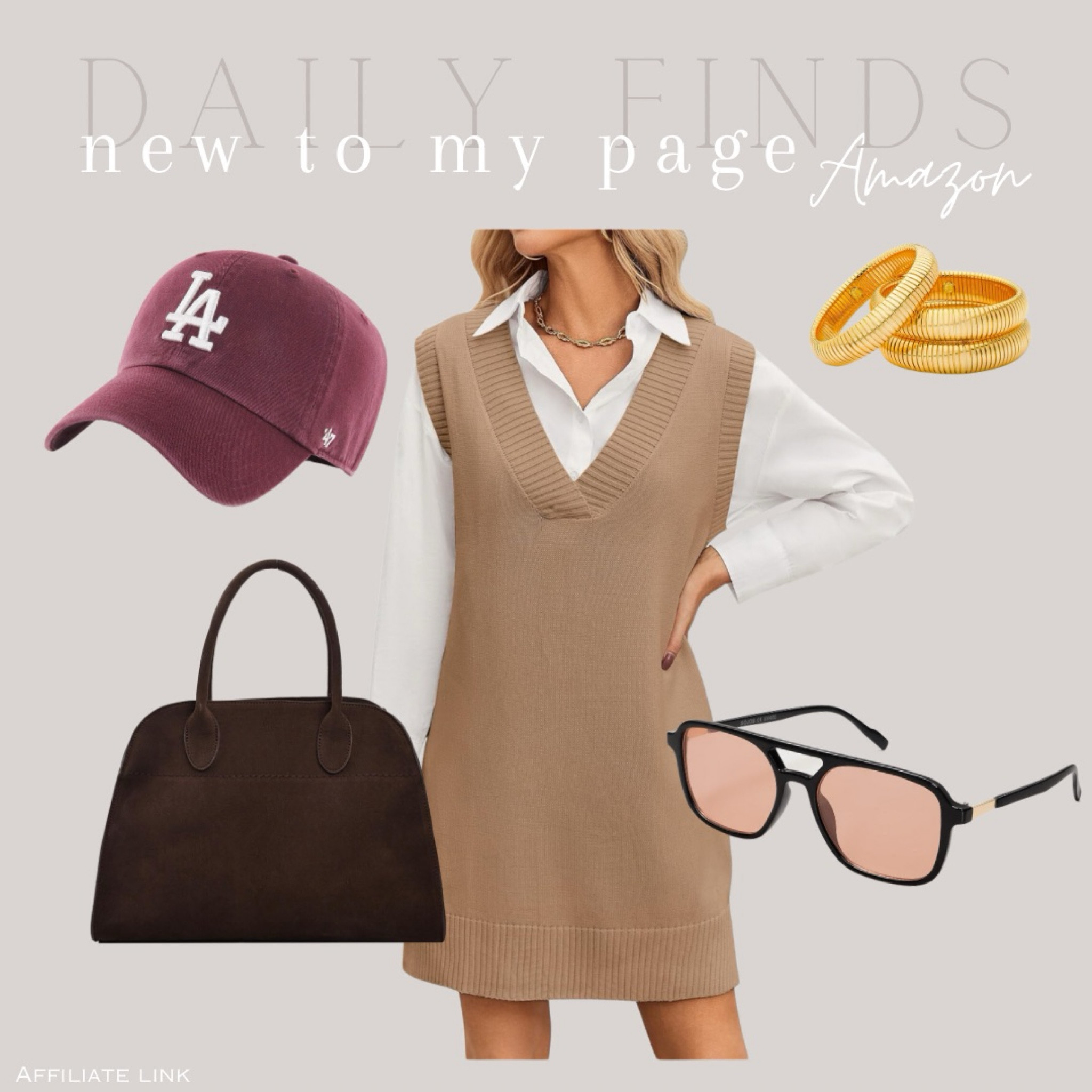 New to my Amazon Page! 

Fall style, Fall outfit, outfit Inspo, sweater vest dress, women’s sunglasses, leather handbag, burgundy baseball cap, gold bangles 


#amazon #amazonstyle #amazonfashion 

#LTKSeasonal #LTKStyleTip