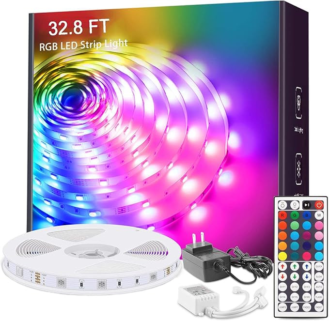 Led Strip Lights 32.8ft, RGB Color Changing for Bedroom, Room, Kitchen, Ceiling with 44 Keys Remo... | Amazon (US)