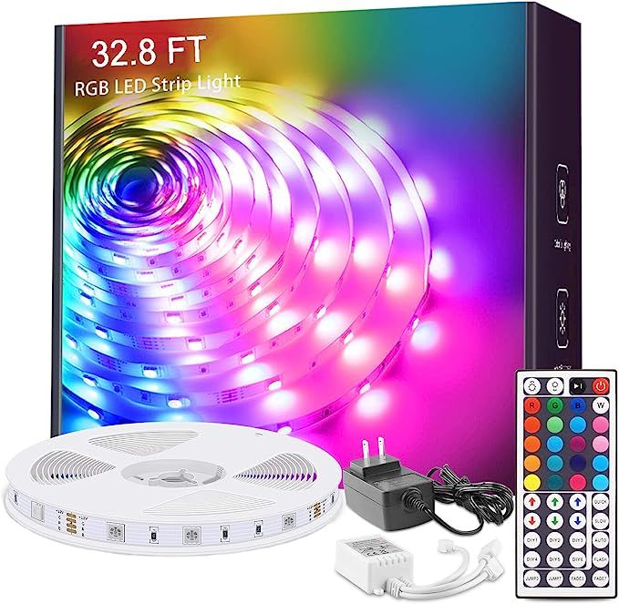 Led Strip Lights 32.8ft, RGB Color Changing for Bedroom, Room, Kitchen, Ceiling with 44 Keys Remo... | Amazon (US)