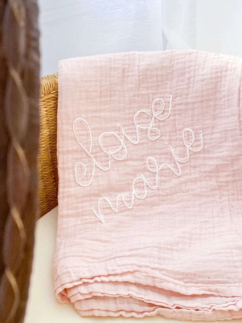 BABY PINK Custom Hand Embroidered Personalized Swaddle Name | Etsy | Etsy (US)