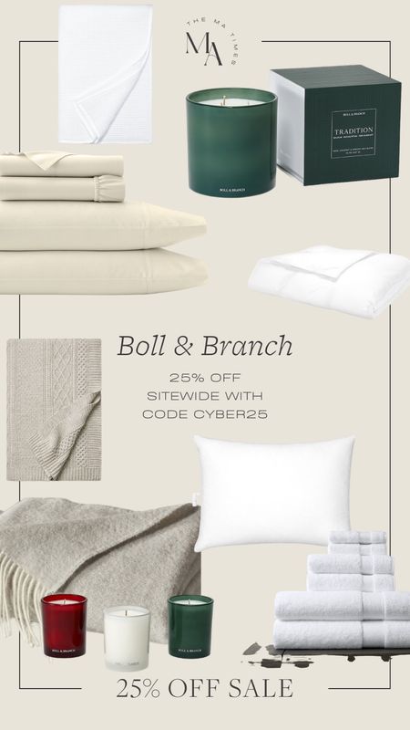 Boll & Branch Cyber Monday sale! 25% off with code CYBER25 // sheet set, holiday candle, plush towel 

#LTKSeasonal #LTKHoliday #LTKCyberweek