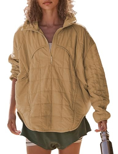 Daacee 2025 Oversized Lightweight Quilted Pullover Jacket for Women Half Zip Up Puffer Jackets Pa... | Amazon (US)