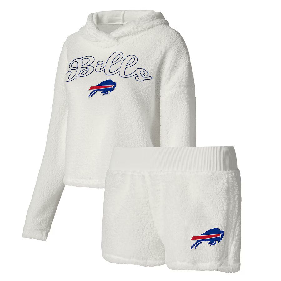 Women's Buffalo Bills  Concepts Sport White Fluffy Pullover Sweatshirt & Shorts Sleep Set | NFL Shop
