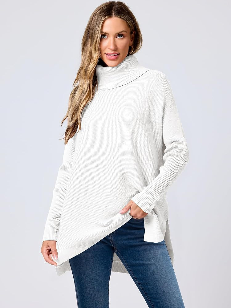 ANRABESS Women's Oversized Turtleneck Batwing Sleeve Spilt Casual Loose Knit Tunic Pullover Sweat... | Amazon (US)