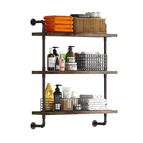 Helsin 3 Tier Industrial Pipe Shelf Rustic Wood Floating Shelves,Wall Display Bookshelf,Storage R... | Amazon (US)