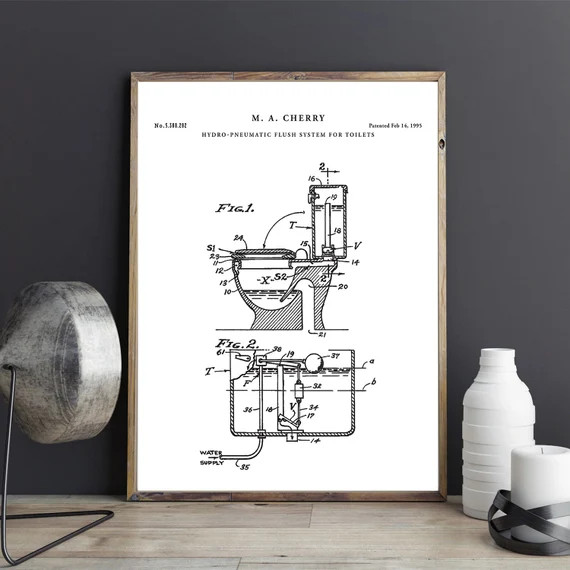 Bathroom Wall Art | Flush System For Toilets Patent Print |  Blueprint Art | Toilet Art  | Rest... | Etsy (US)