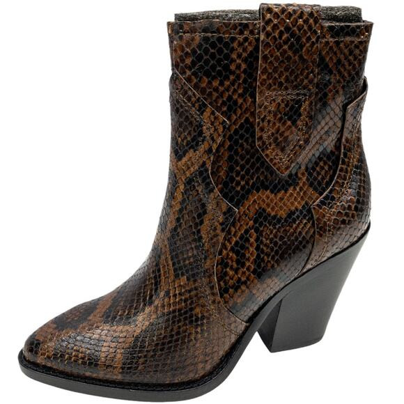 Ash Brown Snake Python Esquire Pointed Toe Leather Block Heel Calf Boots 36 US 5 | Poshmark