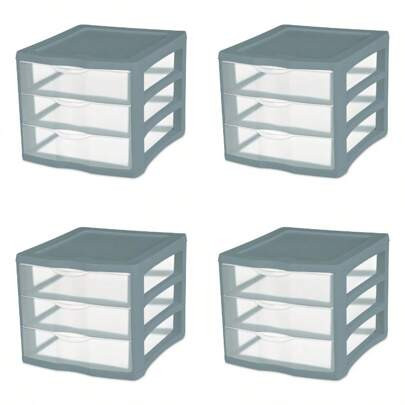 Sterilite 3 Drawer Unit, Plastic, Aqua Slate, Adult, Set Of 4 | SHEIN