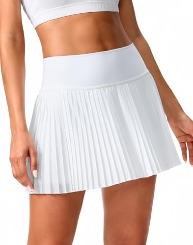 SANTINY Pleated Tennis Skirt for Women with Pockets Shorts Women's High Waisted Lightweight Athletic Golf Skorts Skirts for Casual(A White_M) | Amazon (US)