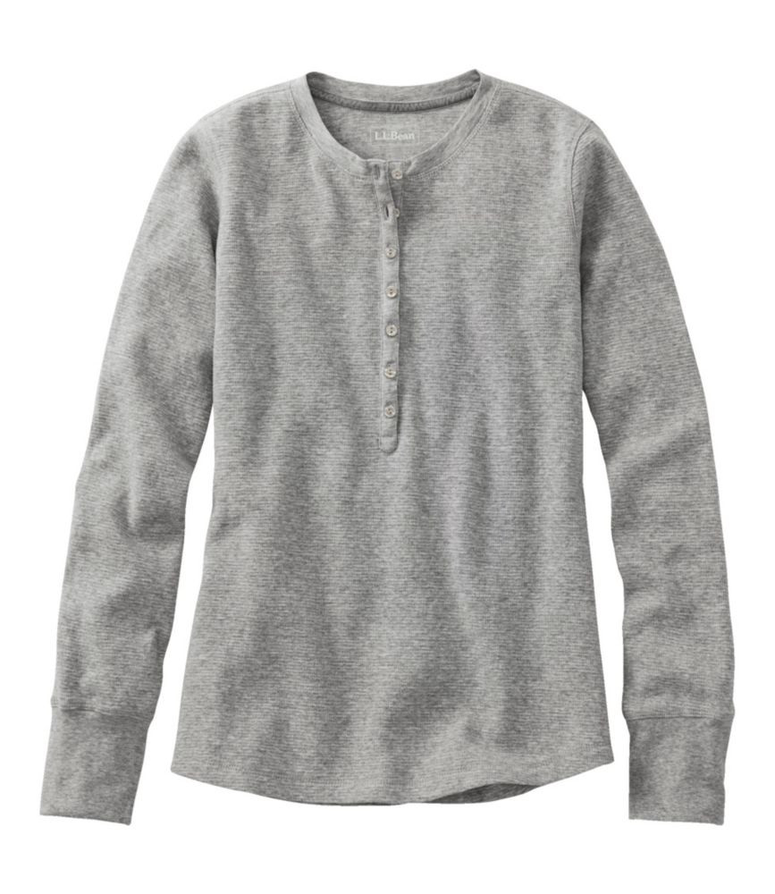 Women's Waffle-Knit Henley Gray Heather Medium, Cotton L.L.Bean | L.L. Bean