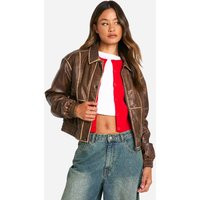 Womens Tall Vintage Look Faux Leather Jacket - Brown - 12 | NastyGal UK
