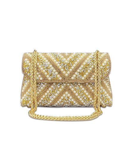 Sweetovo Luxury Beaded Clutch Purse, Rhinestone Pearl Evening Bag | Amazon (US)