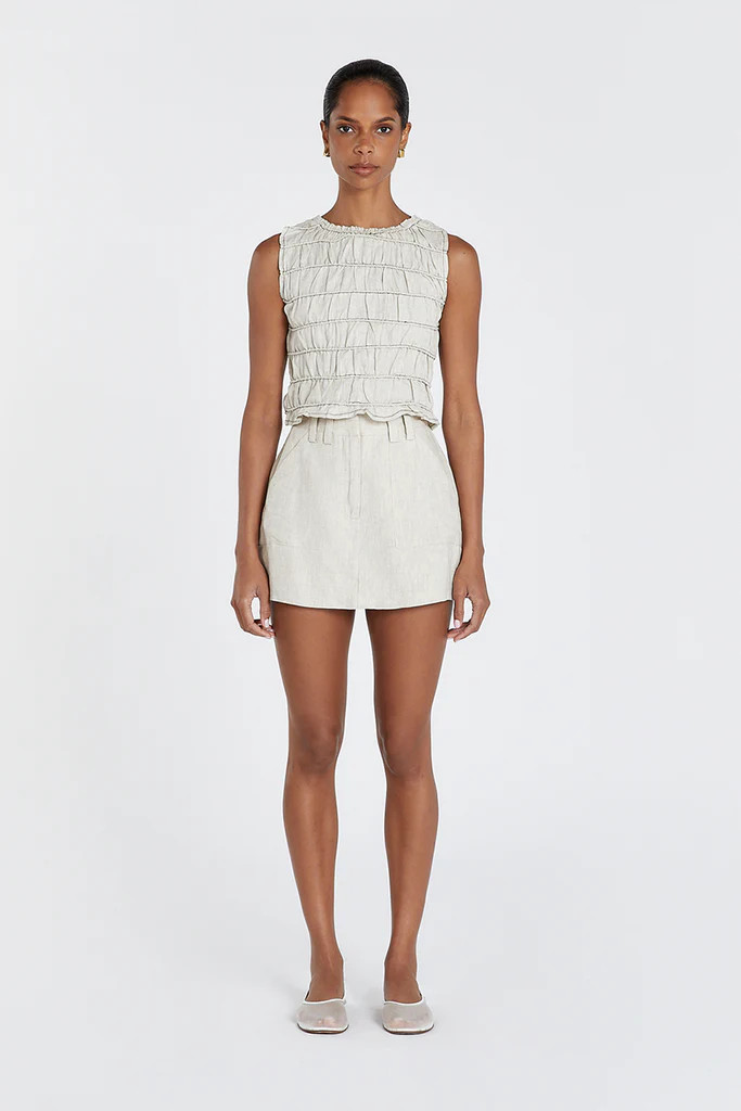 DAVINA NATURAL SHIRRED LINEN TOP | DISSH