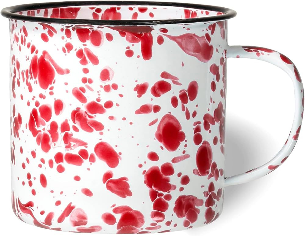 Red Co. Enamelware Metal Large Classic 22 Oz Round Coffee and Tea Mug with Handle, Red Marble/Bla... | Amazon (US)