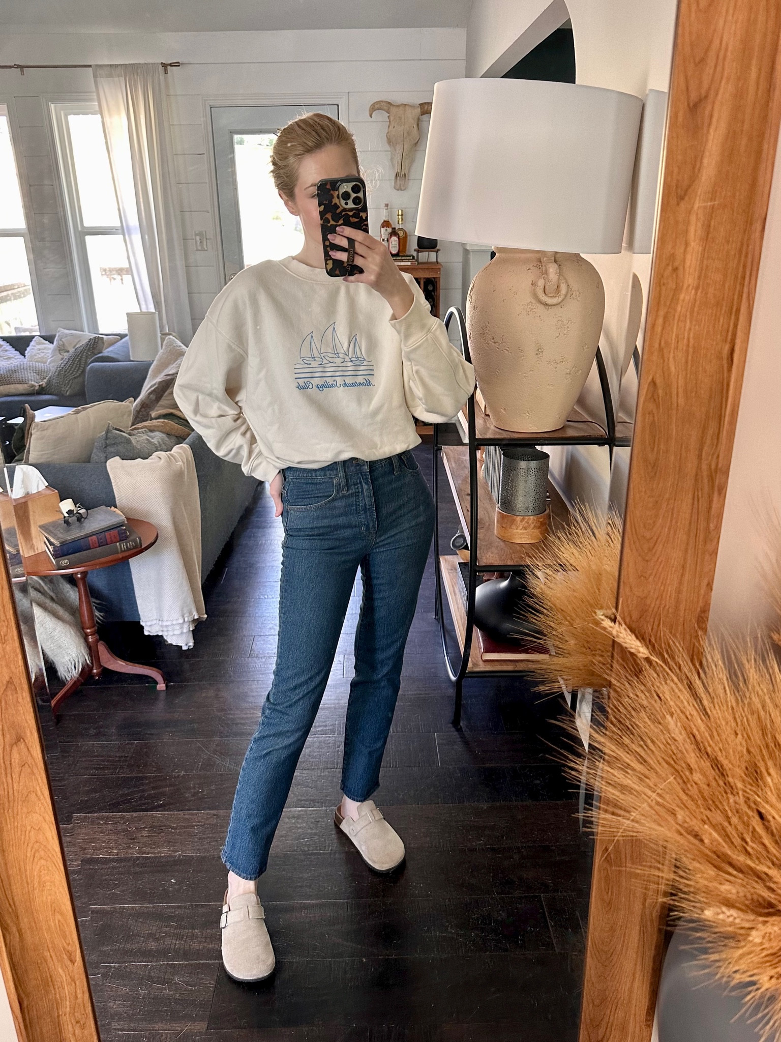 Todays look for a busy busy day. This is the softest most adorable $25 sweatshirt ever. Slightly cropped and embroidered. Looks like much more expensive options for a fraction of the price. Both are TTS

▪️wearing an xs in the sweatshirt 
▪️wearing a 24 in the jeans 

Spring outfit | target | target circle week| cropped sweatshirt | embroidered sweatshirt | Birkenstocks | jeans | casual outfits 

#LTKfitness #LTKfindsunder50 #LTKxTarget