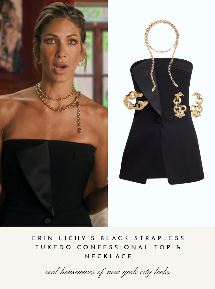 Erin Lichy's Black Strapless Tuxedo Confessional Top and Necklace 

 