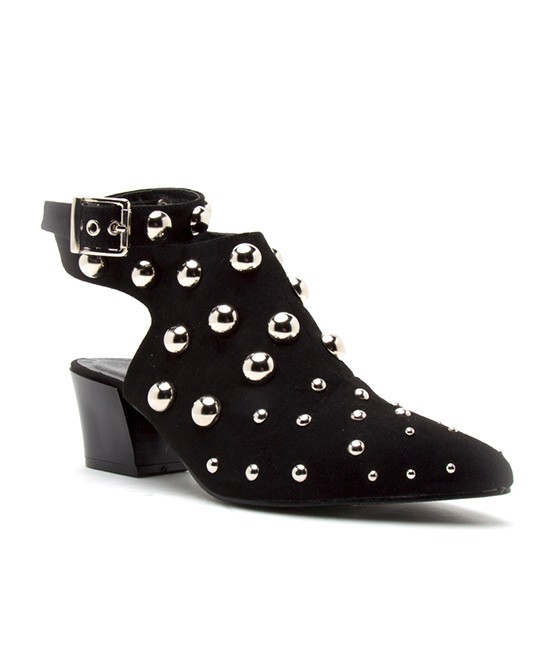Qupid Women's Casual boots BLACK - Black Studded Square Bootie - Women | Zulily