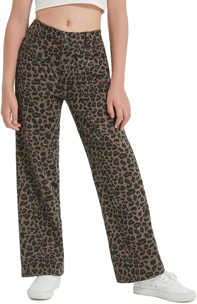 EXARUS Girls Wide Leg/Flare Jeans Bow Embroidery/Leopard Print Denim Pants with Pockets Casual fo... | Amazon (US)