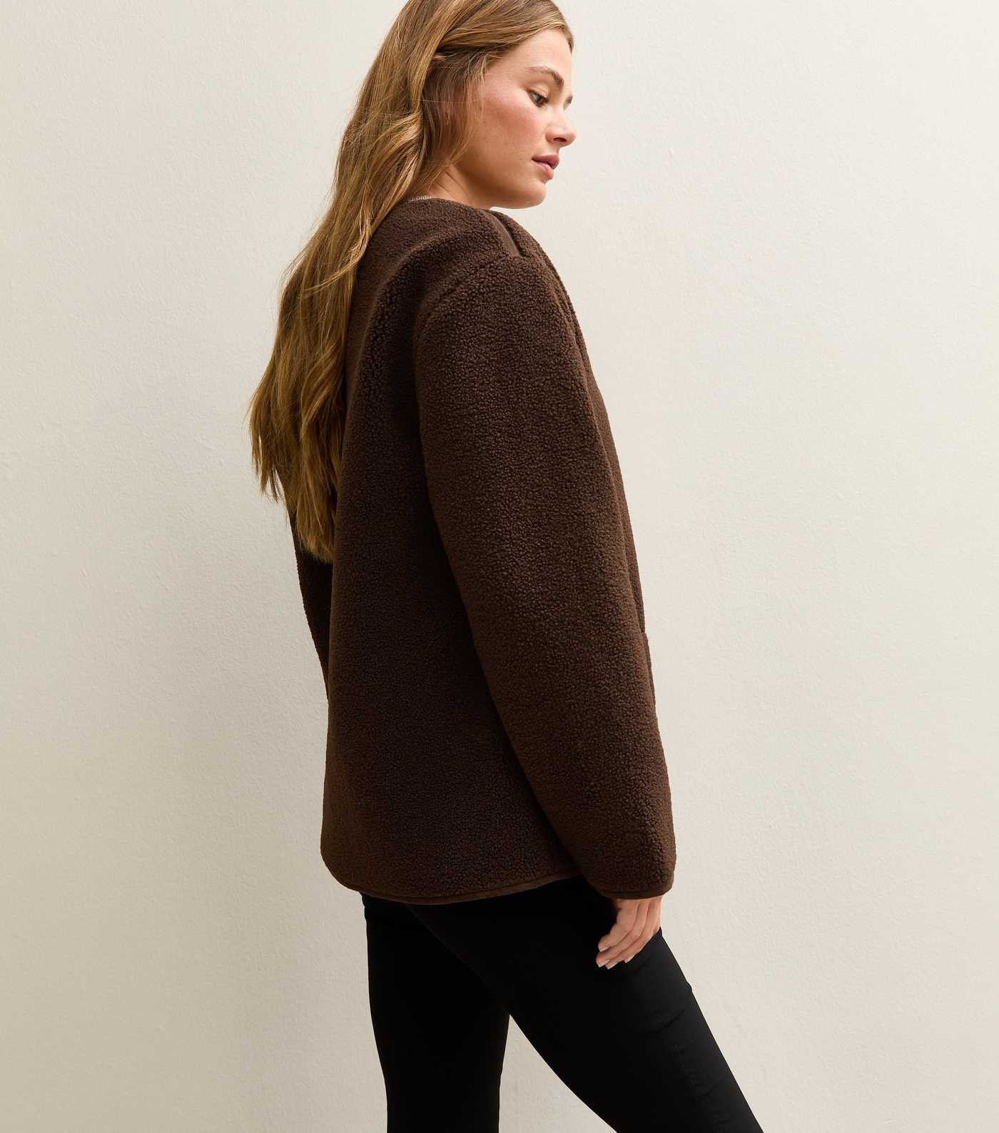 Dark Brown Borg Button Through Jacket | New Look | New Look (UK)