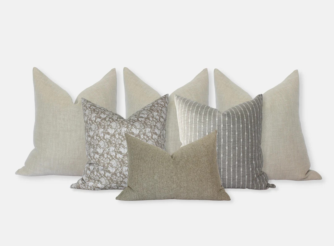 King Bed Pillow Set, Bedroom Pillow Set, Bed Pillows Decorative, Throw Pillow Combo, Beige Olive ... | Etsy (US)