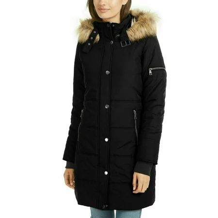 New Maralyn & Me Women's Faux-Fur Trim Hooded Puffer Coat Jacket Black Size M | Walmart (US)