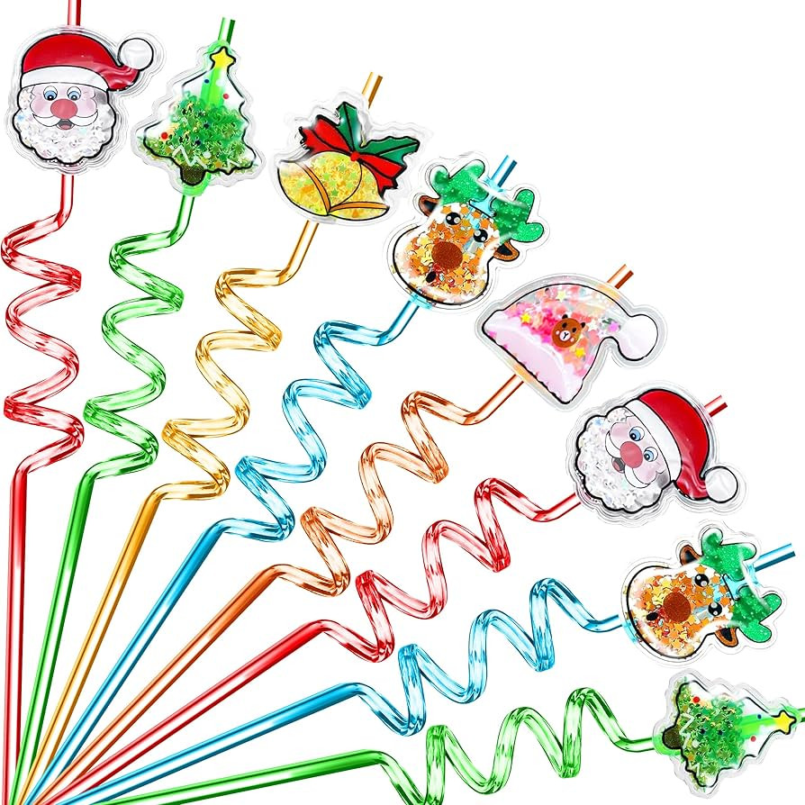 24Pcs Glitter Christmas Party Favors Supplies Decorations, Christmas Straws for Classroom Student... | Amazon (US)