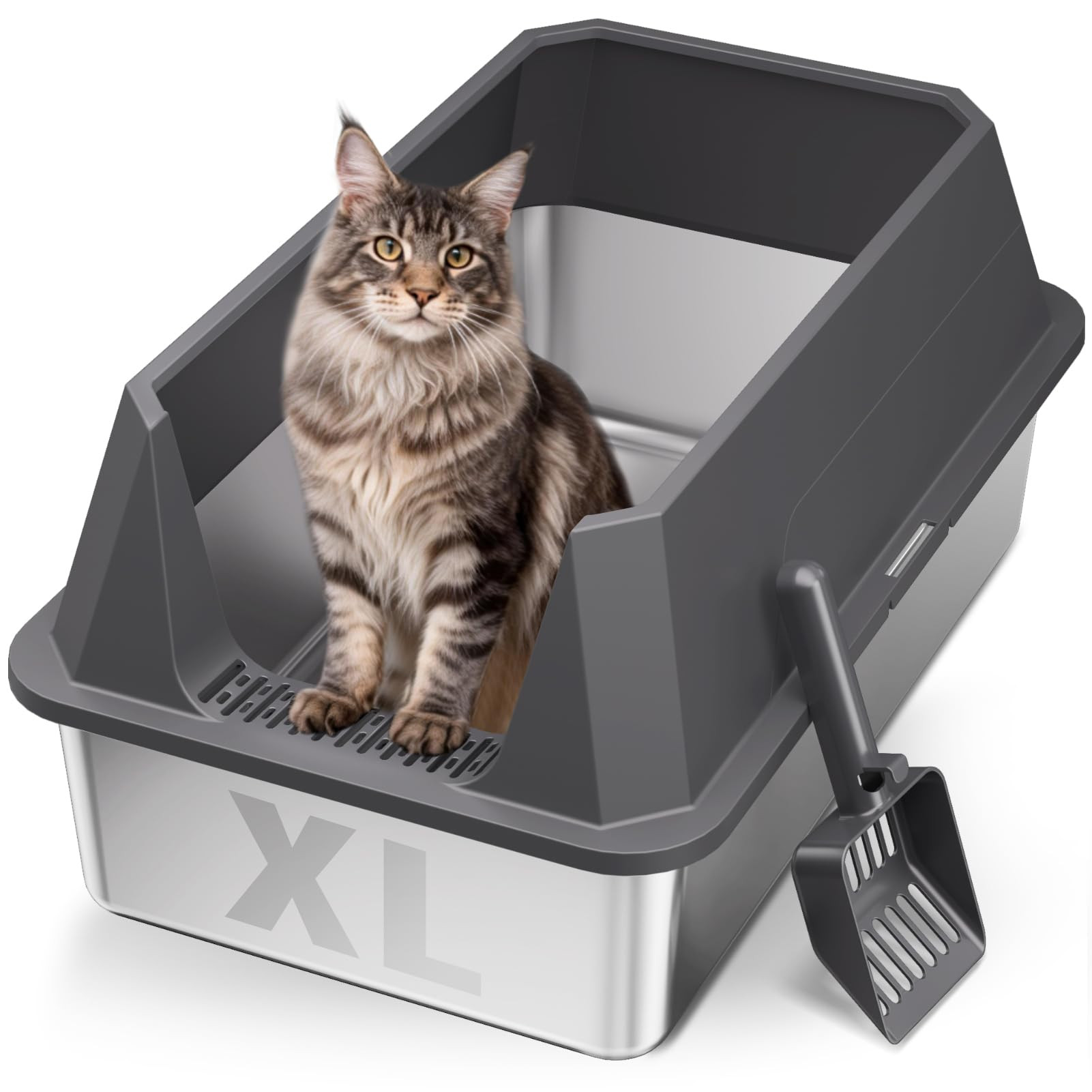 Stainless Steel Litter Box with High Sides, XL High Sided Cat Litter Pan, Open Top Extra Large Me... | Amazon (US)