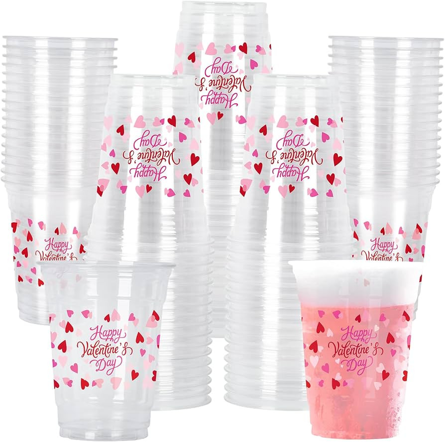 Gatherfun Valentine's Day Party Supplies - Romantic 60 Pcs 12oz Love-Themed Plastic Cups for Char... | Amazon (US)