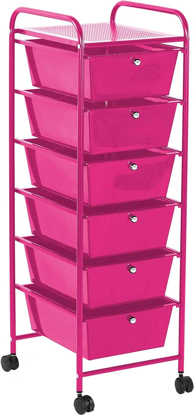 Urban Shop 6 Drawer Rolling Storage Cart, Pink | Amazon (US)