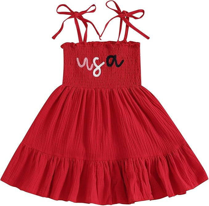 Toddler Baby Girl 4th of July Dress Smocked USA Dresses Spaghetti Strap Star Dress Cute Little Gi... | Amazon (US)