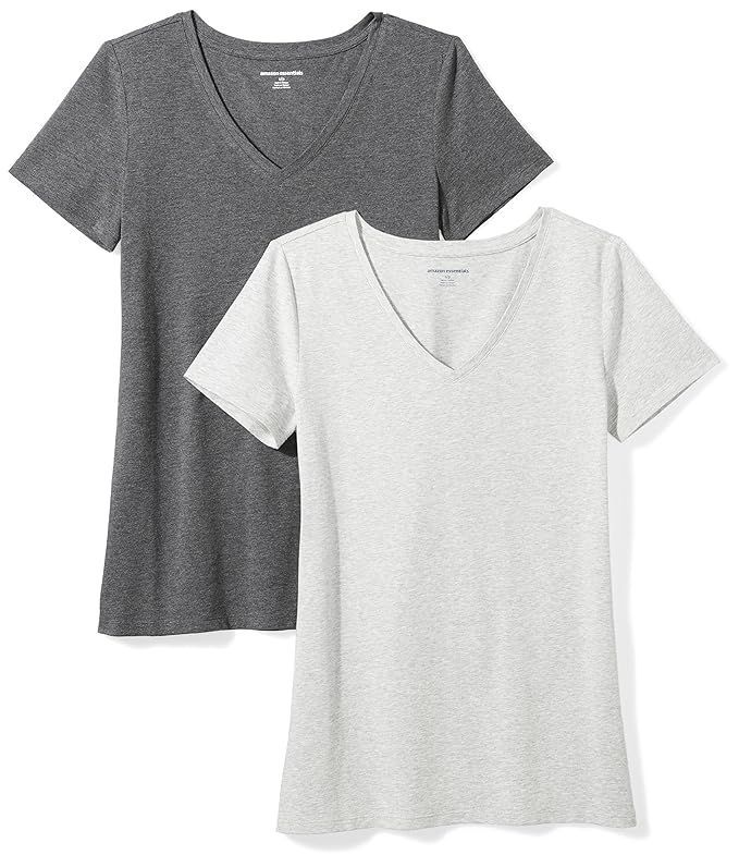 Amazon Essentials Women's 2-Pack Short-Sleeve V-Neck Solid T-Shirt | Amazon (US)