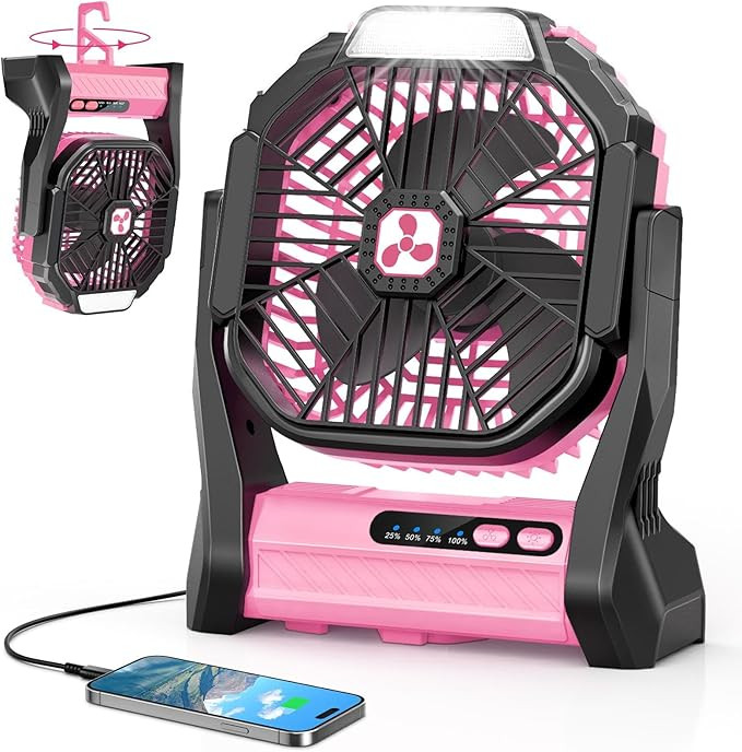 Peouix Portable Rechargeable Fan, 20000mAh Cordless Battery Powered Camping Tent Fans with LED La... | Amazon (US)