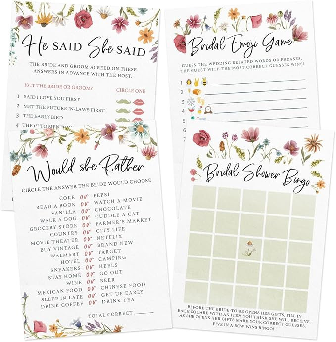 Printed Party Bridal Shower Game Set – 4 Fun Games and Activities for 30 Guests, Includes Bingo... | Amazon (US)