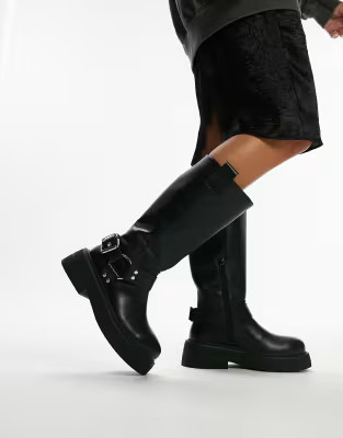 Topshop Wide Fit Rambo chunky biker boot in black | ASOS (Global)