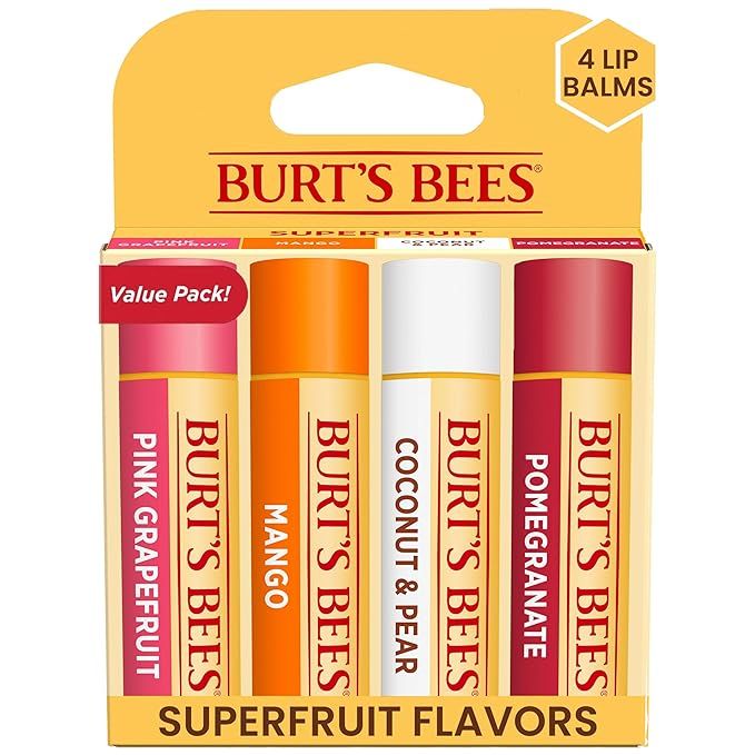 Burt's Bees Pink Grapefruit, Mango, Coconut and Pear, and Pomegranate Lip Balm Pack, Lip Moisturi... | Amazon (US)