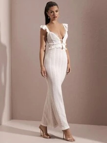 SHEIN BAE Summer White Sexy Crochet Textured Off-Shoulder Dress With Hollow Out Back And Elegant ... | SHEIN