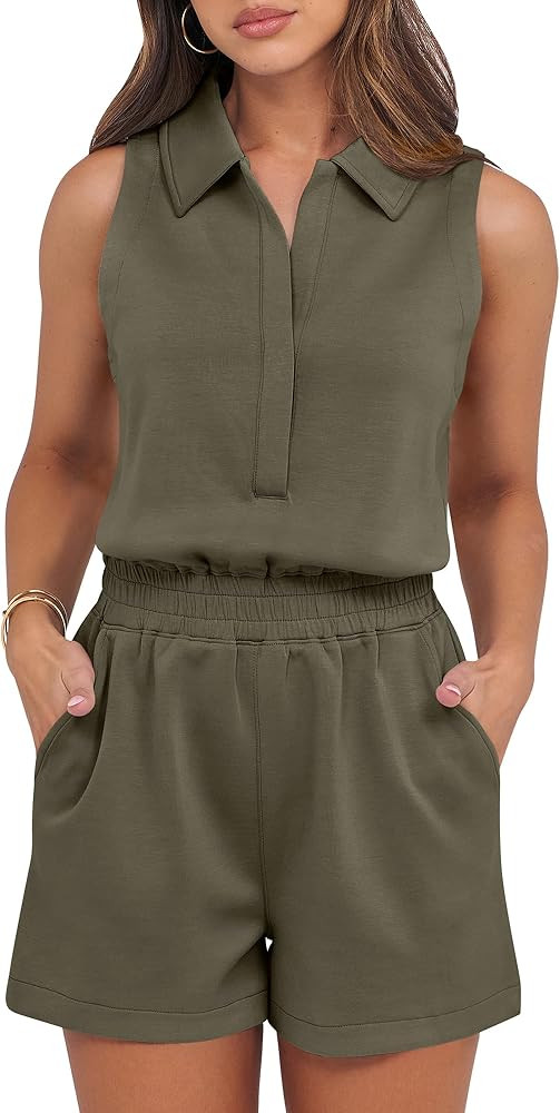 ANRABESS Romper for Womens 2025 Summer Dressy Casual Sleeveless V Neck One Piece Short Jumpsuit L... | Amazon (US)