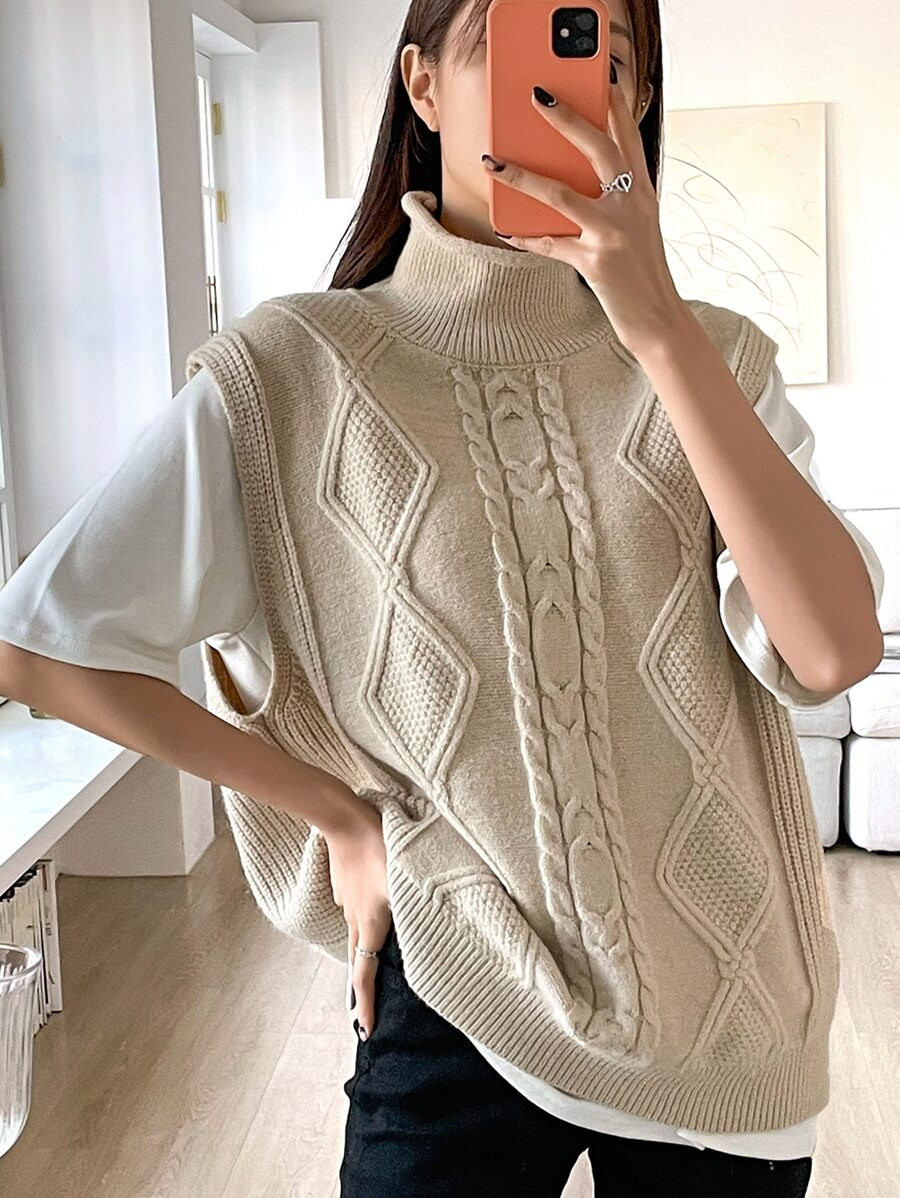 DAZY Cable Knit High Neck Sweater Vest Without Tee | SHEIN