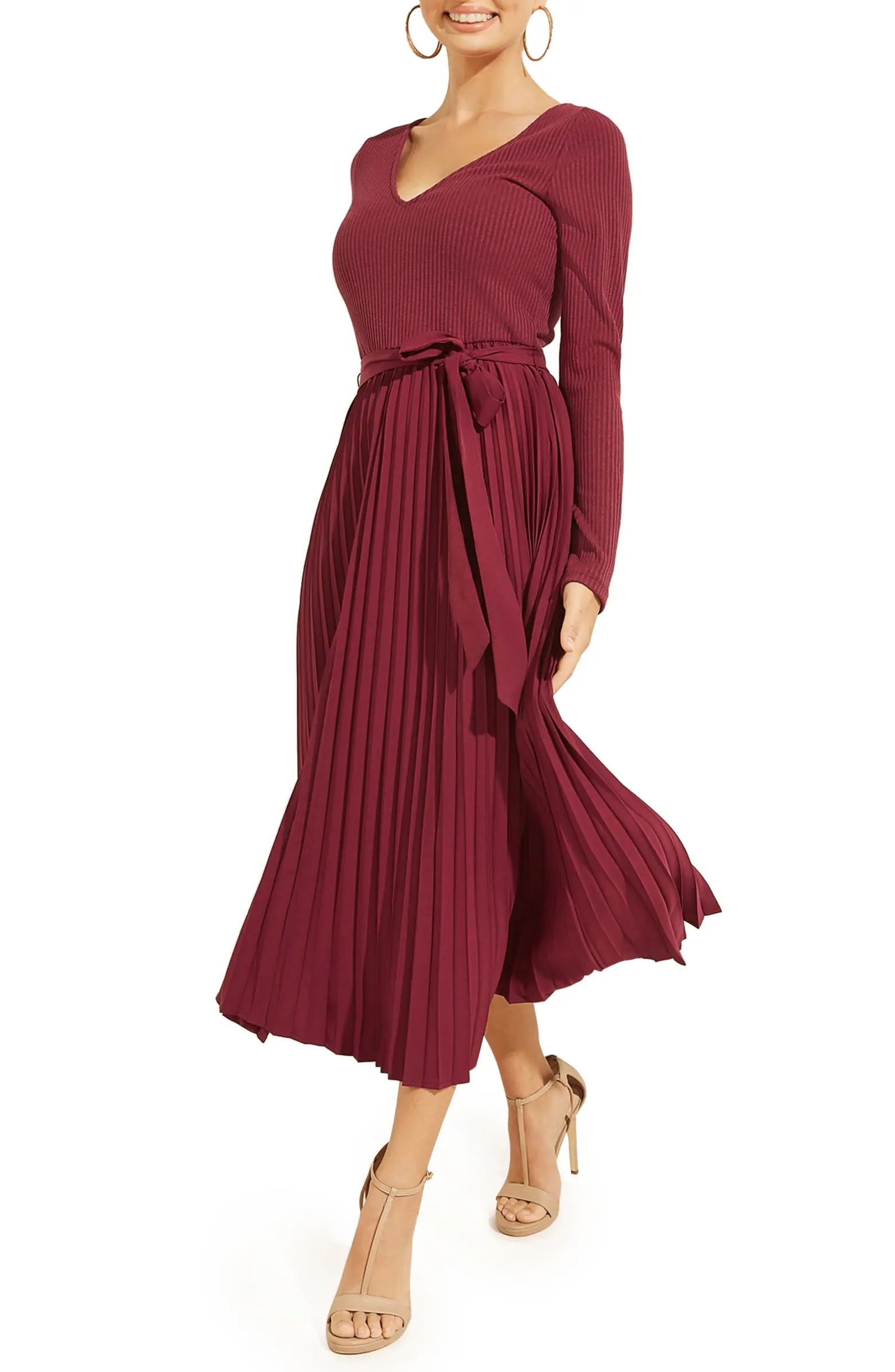 Erynn Long Sleeve Ribbed & Pleated Dress | Nordstrom